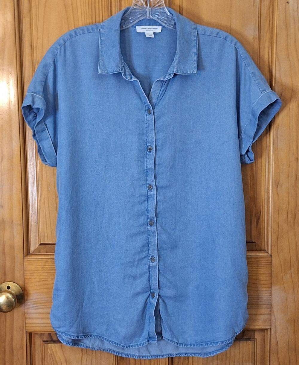 beachlunchlounge Shirt Women's Small Woven Lyocell Blue Coastal Cowgirl Beachy